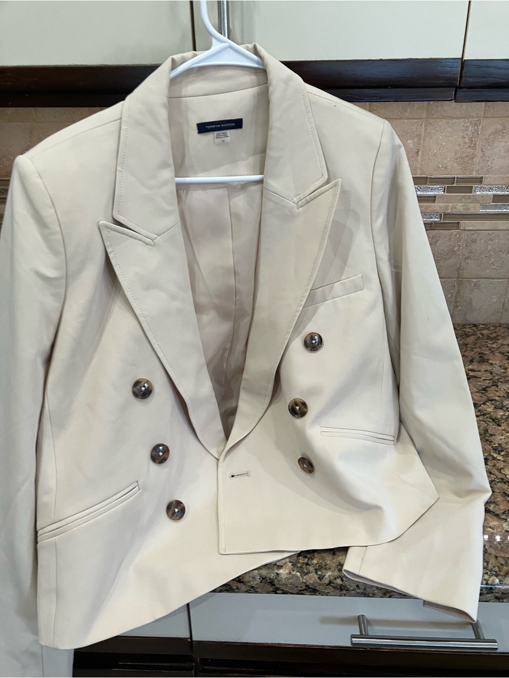 Tommy Hilfiger Light Cream Double-Breasted Blazer